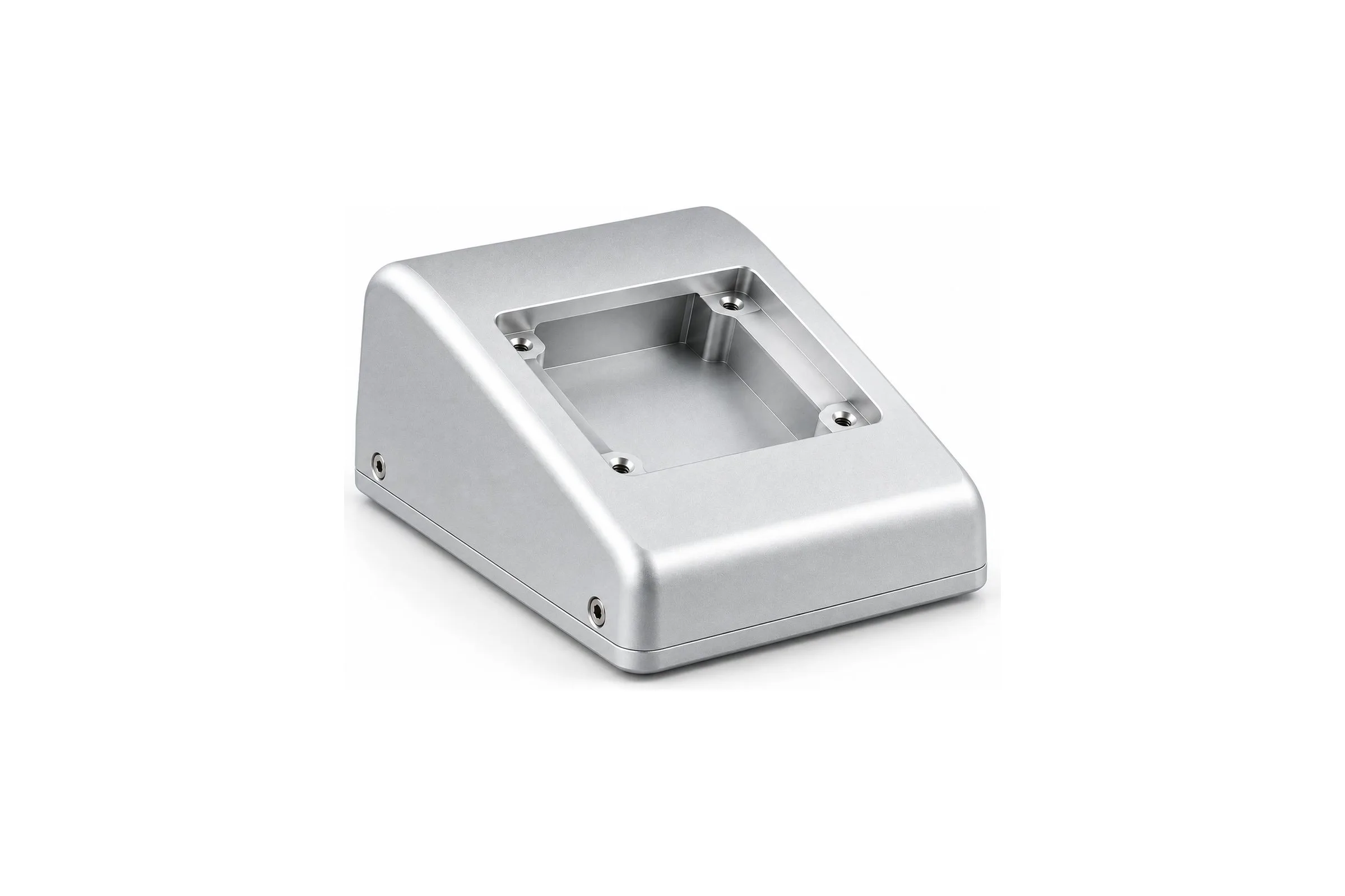 Bead blasted clear anodized aluminum medical diagnostic instrument enclosure with cleanable radiused corners