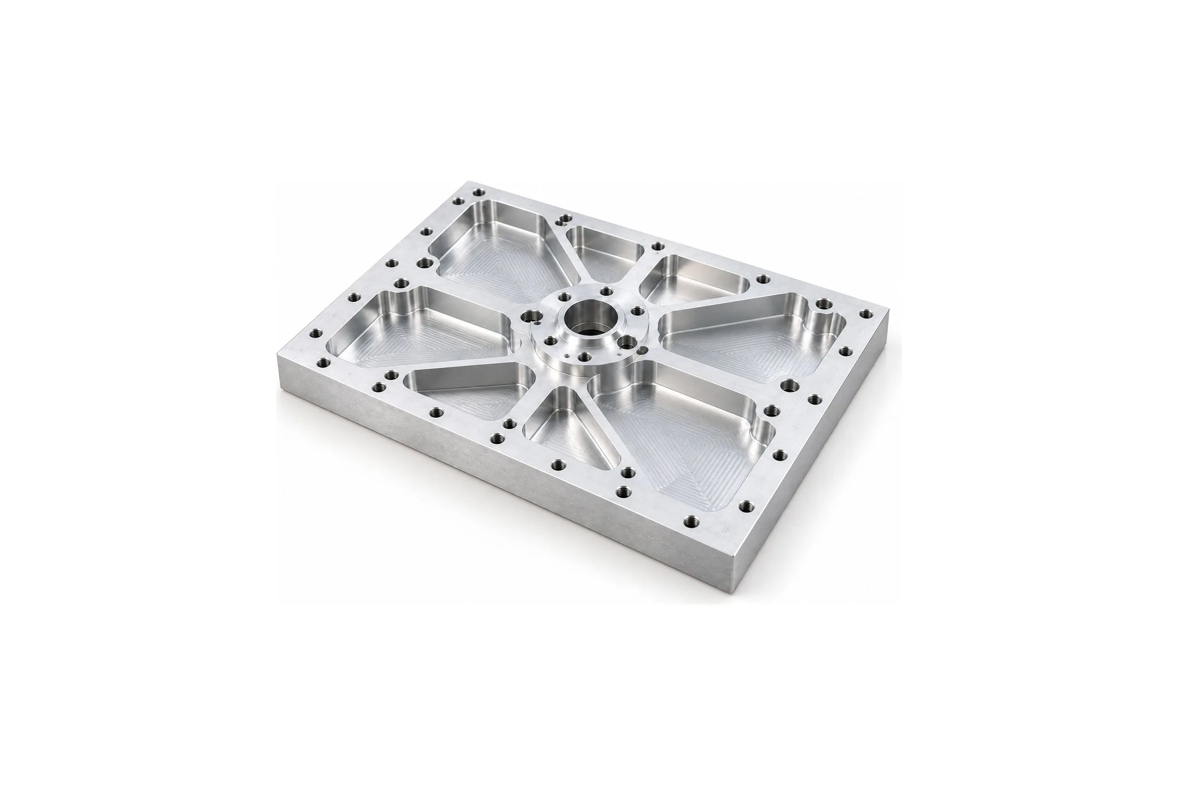 As-machined MIC-6 aluminum precision fixture plate with pocketed weight relief and dowel location holes