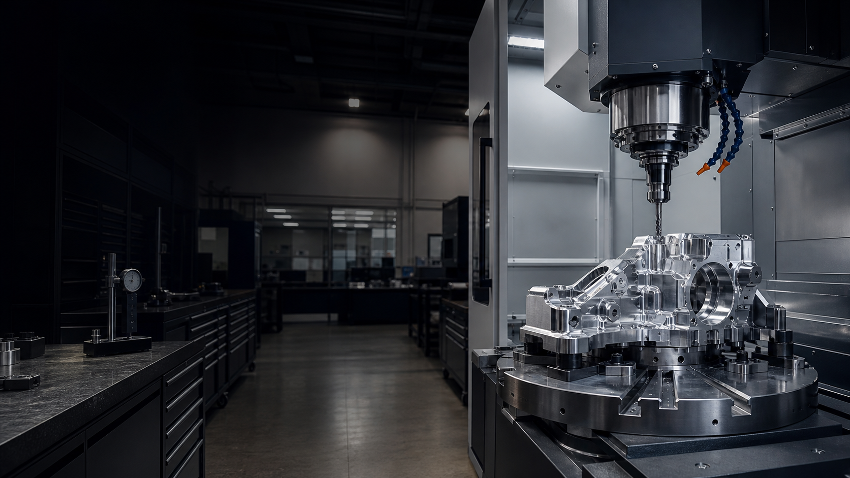 CNC machining factory floor with production equipment