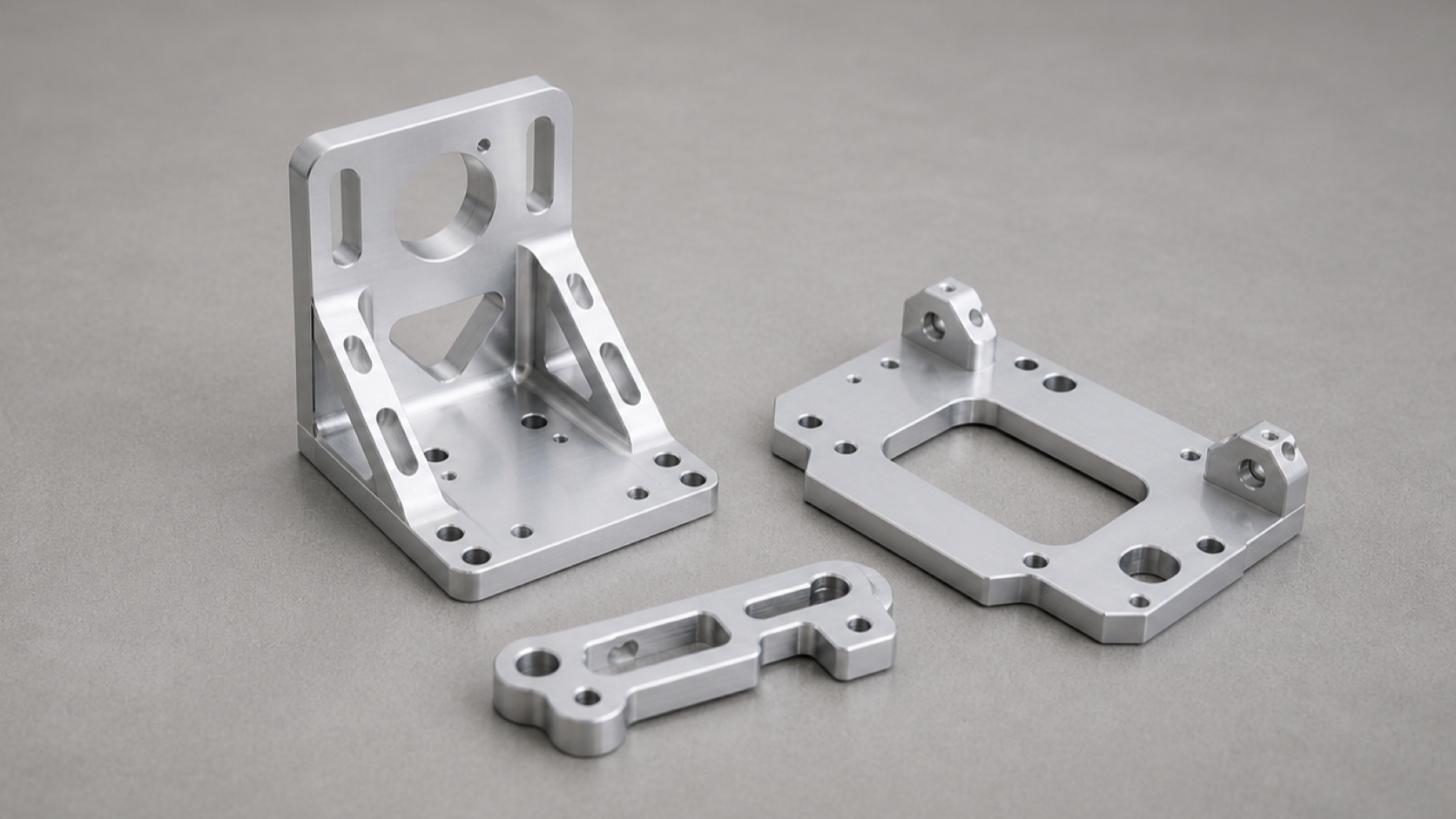 CNC machined aluminum brackets and mounting plates with slots and chamfers