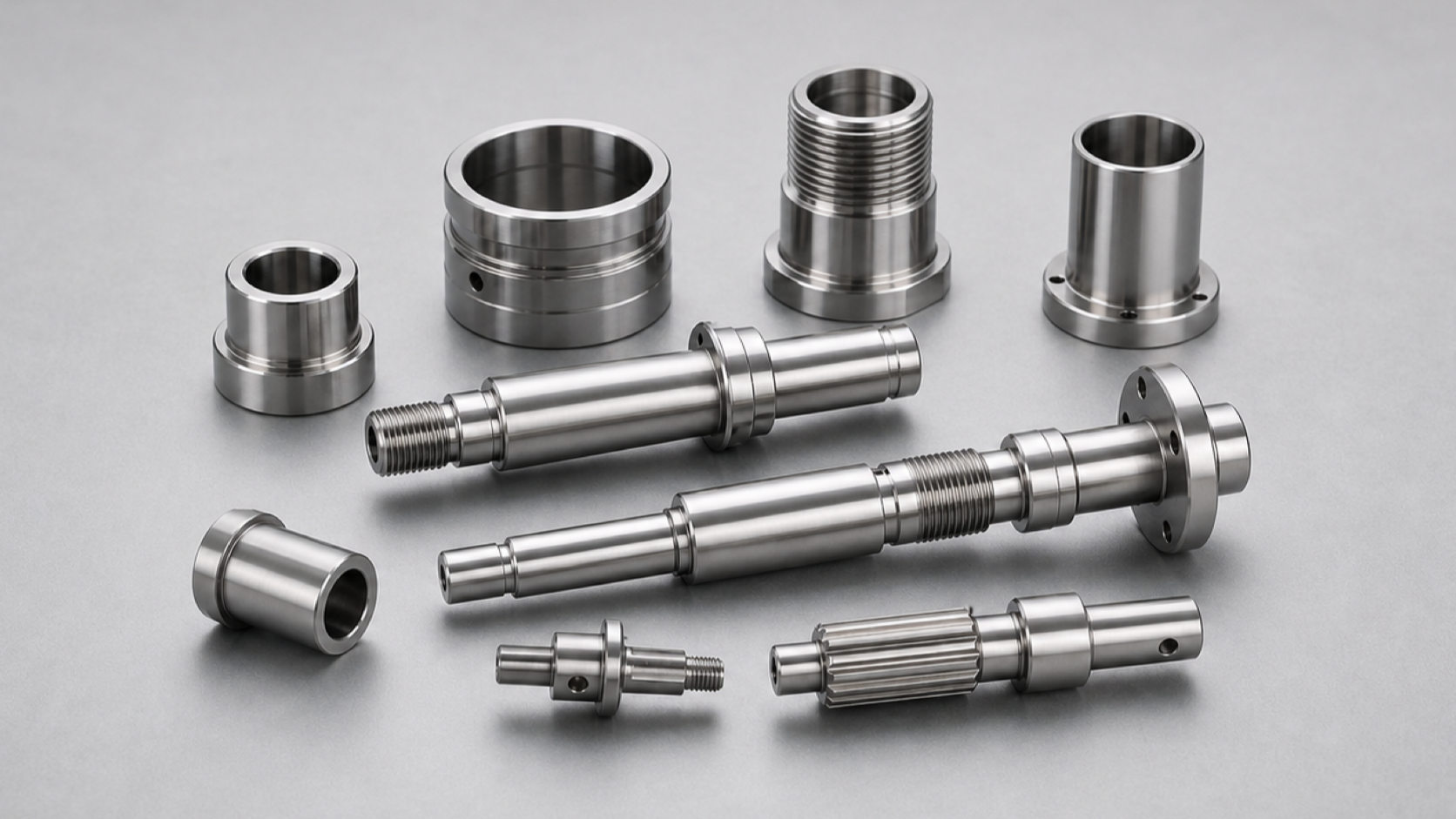 CNC turned aluminum shafts and bushings with threads and grooves