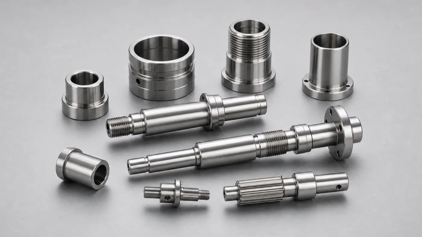 CNC turned aluminum shafts and bushings with threads and grooves