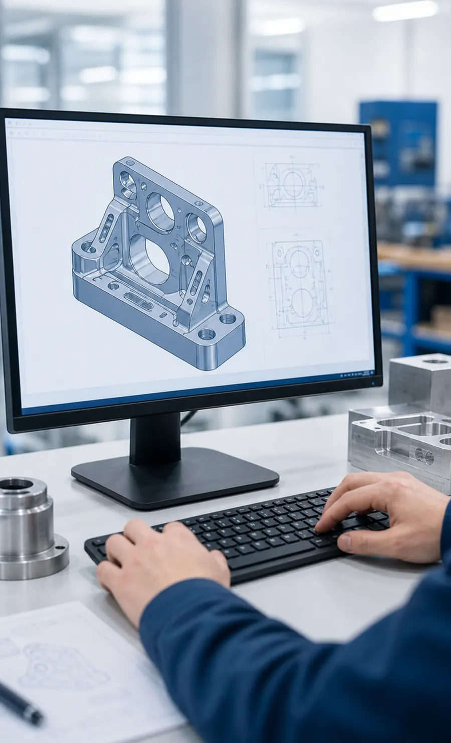 CAD drawing review for a CNC machined bracket
